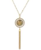 Lucky Brand Gold-tone Reversible Stone & Chain Tassel Pendant Necklace