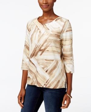 Alfred Dunner Petite Twilight Point Embellished Printed Top