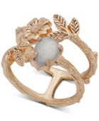 Lonna & Lilly Gold-tone Stone, Flower & Leaf Double-row Ring, Created For Macy's