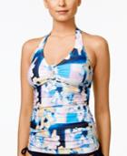 Calvin Klein Geometric And Floral Print Halter Tankini Top Women's Swimsuit