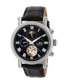 Heritor Automatic Winston Silver & Black Leather Watches 45mm
