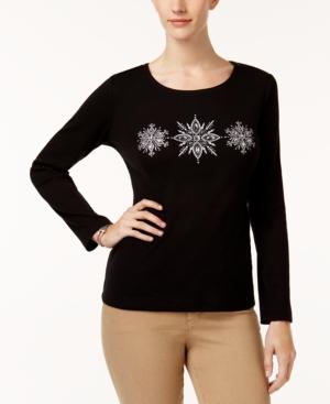 Karen Scott Cotton Embellished Graphic-print Top, Created For Macy's