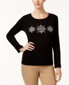 Karen Scott Cotton Embellished Graphic-print Top, Created For Macy's