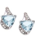Aquamarine (3-1/5 Ct. T.w.) & Diamond (1/8 Ct. T.w.) Stud Earrings In 14k White Gold