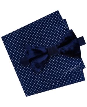 Tommy Hilfiger Men's Velvet Bow Tie & Small Dot Pocket Square Set