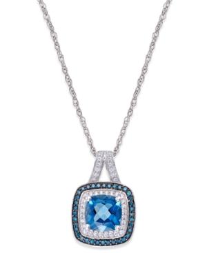 Blue Topaz (1-1/10 Ct. T.w.) And Diamond (1/4 Ct. T.w.) Halo Pendant Necklace In 14k White Gold