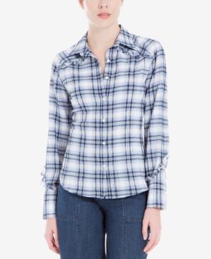 Max Studio London Ruffled Plaid Shirt