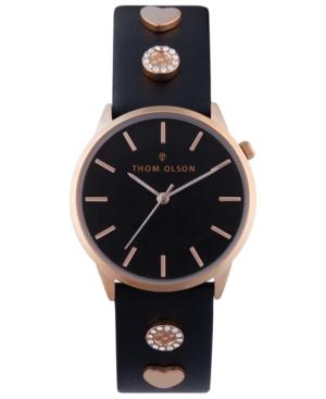 Thom Olson Women's Black Leather Strap Watch 34mm