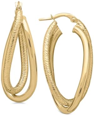 Textured Crossover Hoop Earrings In 14k Gold