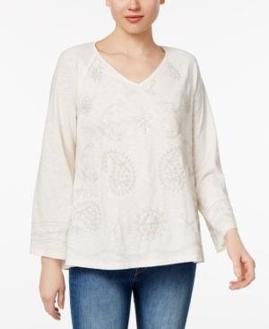 Style & Co Petite Bell-sleeve Embroidered Top, Created For Macy's