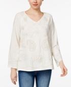 Style & Co Petite Bell-sleeve Embroidered Top, Created For Macy's