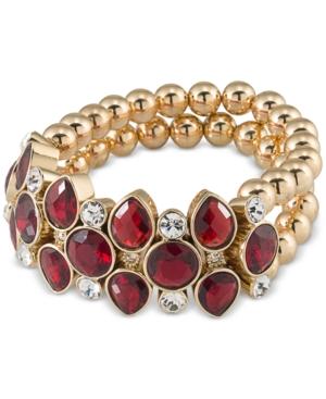 Carolee Gold-tone Burgundy Stone Beaded Stretch Bracelet