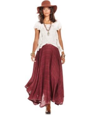 Free People Skirt, Plaid A-line Wool Maxi