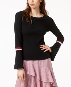 Bar Iii Striped-trim Bell-sleeve Top, Created For Macy's