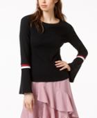 Bar Iii Striped-trim Bell-sleeve Top, Created For Macy's