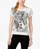 Style & Co. Petite Short-sleeve Tiger-print Sweatshirt, Only At Macy's