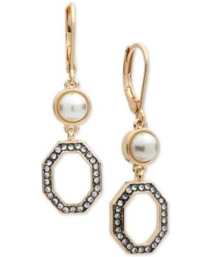 Anne Klein Gold-tone Imitation Pearl And Crystal Double Drop Earrings