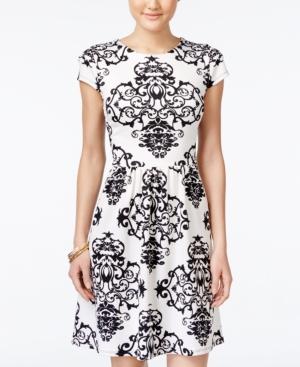 B Darlin Juniors' Printed Illusion-back Fit & Flare Dress