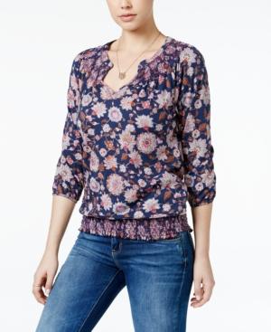 Lucky Brand Floral-print Split-neck Top