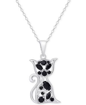 Black Spinel Cat Pendant Necklace In Sterling Silver