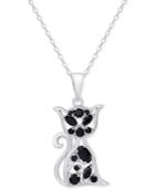 Black Spinel Cat Pendant Necklace In Sterling Silver