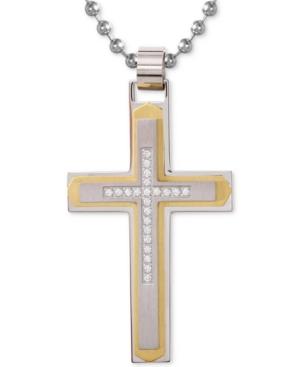 Men's Diamond Cross Pendant Necklace (1/10 Ct. T.w.) In Stainless Steel With Yellow Ion-plate