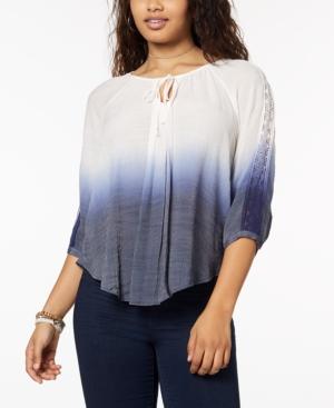 Bcx Juniors' Crochet-trimmed Ombre Peasant Top