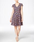 Betsey Johnson Floral-print Cap-sleeve Fit & Flare Dress