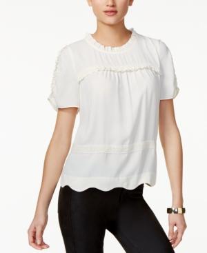 Kensie Ruffled Lace-trim Blouse