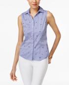 Charter Club Nautical-print Sleeveless Shirt, Only At Macy's