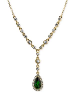 2028 Gold-tone Green And Clear Crystal Pendant Necklace