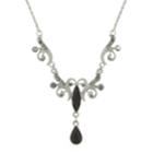 2028 Silver-tone Black And Hematite Color Crystal Teardrop Collar Necklace 16 Adjustable