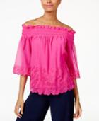 Trina Turk Embroidered Off-the-shoulder Crinkle Top