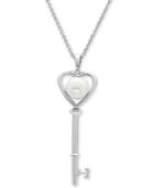 White Cultured Freshwater Button Pearl (8-1/2mm) Key 18 Pendant Necklace In Sterling Silver