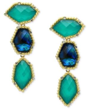 Jill Zarin Earrings, 14k Gold-plated Triple Drop Blue Crystal Drop Earrings