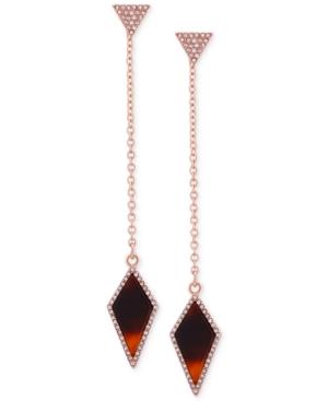 Guess Rose Gold-tone Red Tortoiseshell-look Kite Linear Drop Earrings