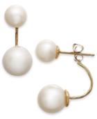 Cultured Freshwater Pearl Double Drop Earrings In 14k Gold (6-8mm)