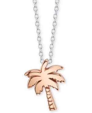 Unwritten Tropical Vibes Palm Tree Pendant Necklace In Sterling Silver & Rose Gold-flash, 16 + 2 Extender