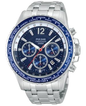 Pulsar Men's Chronograph World Time Stainless Steel Bracelet Watch 45mm Pt3579