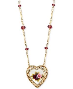 2028 Gold-tone Filigree Heart Floral Image Pendant Neckalce