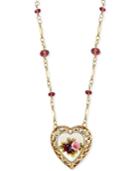 2028 Gold-tone Filigree Heart Floral Image Pendant Neckalce