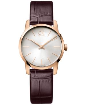 Calvin Klein Women's Swiss City Brown Leather Strap Watch 31mm K2g23620