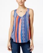 Eyeshadow Juniors' Mulit-print Crocheted-back Tank Top