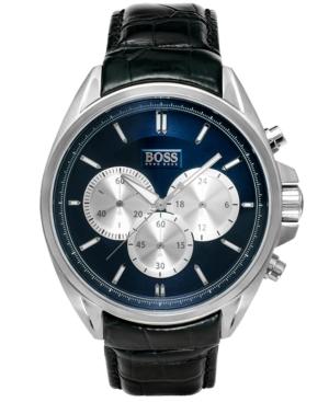 Hugo Boss Watch, Men's Chronograph Black Leather Strap 47mm 1512882