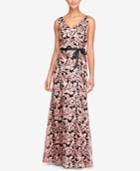 Alex Evenings Embroidered V-neck Sash Gown