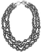 Anne Klein Hematite-tone Imitation Gray Pearl Triple Strand Necklace