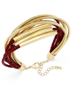 Inc International Concepts Gold-tone Leather And Coil Bracelet, Only At Macy's