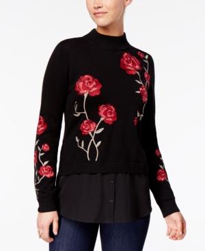 Style & Co Embroidered Layered-look Sweater, Created For Macy's