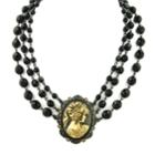 2028 Black-tone And Gold-tone Triple Strand Cameo Necklace 16 Adjustable