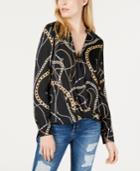 Guess Chain-print High-low Surplice Top